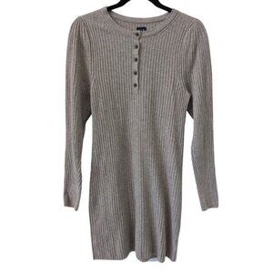 Gap Long Sleeve CashSoft Henley Ribbed Sweater Dress Pebble Grey sz Small